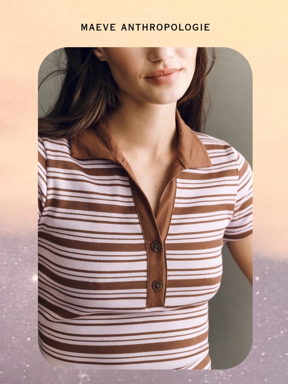 Maeve Anthropologie Purple & Brown Striped Short Sleeve Collar Shirt